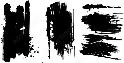 Set of three black grunge brush strokes isolated on
