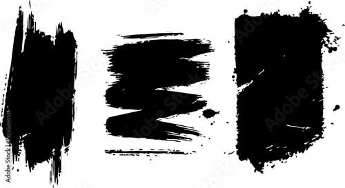 Set of three black grunge brush strokes isolated on