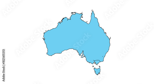 Stylized light blue silhouette of the Australian continent and Tasmania, isolated on a clean white background, emphasizing its unique geography.