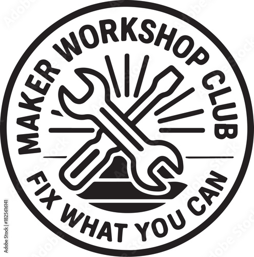 Maker Workshop Club Fix What You Can Retro Badge.eps