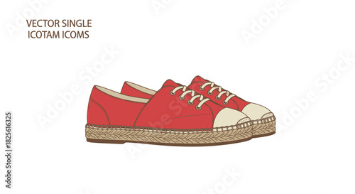 Red Canvas Espadrille Shoes with White Toes and Laces.