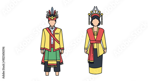 Traditional Indonesian Couple in Elaborate Ethnic Attire.