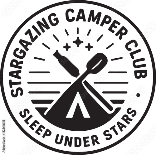 Stargazing Camper Club Retro Camping Night Badge.eps