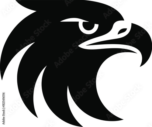 Black silhouette of a falcon head on a white background Keywords: falcon, bird, silhouette, head
