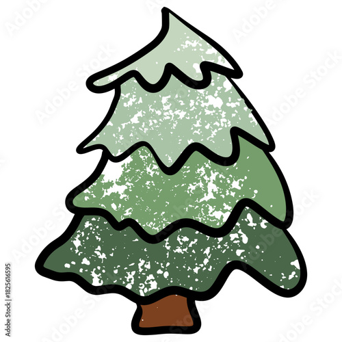 Hand drawn fir tree, Christmas tree in grunge textured doodle style