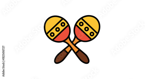 Two colorful maracas crossed a percussion instrument.
