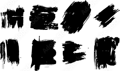 Set of various black grunge brush strokes and paint textures