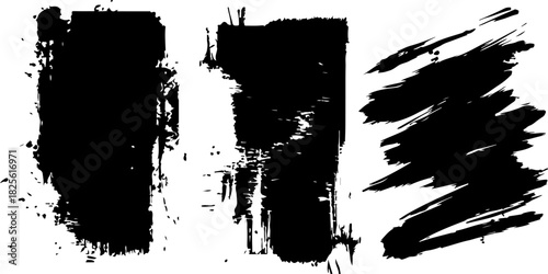 Abstract black grunge brush strokes and textures isolated on