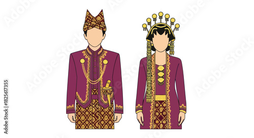 Traditional Indonesian Wedding Couple in Elegant Formal Attire.