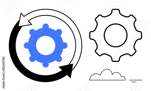 Process concept. Process with arrows, gear, and rotation workflow, operations, and optimization. Process helps explain workflow, efficiency and management. Ideal for business automation systems