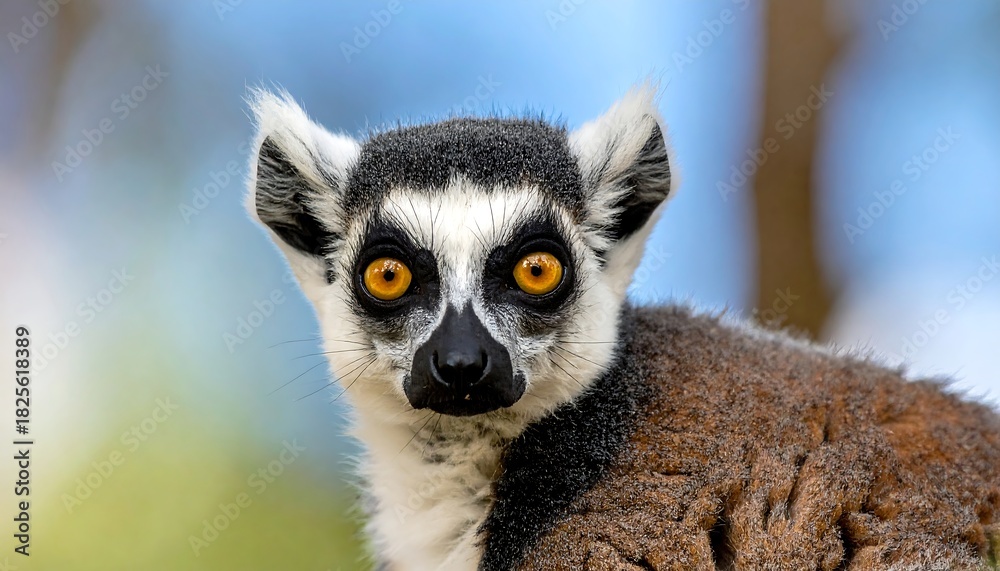 Obraz premium Close-up of a lemur with striking eyes gazing directly at the viewer