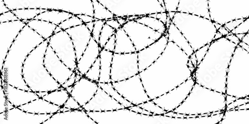 Abstract barbed wire silhouette on white background for security or danger concept