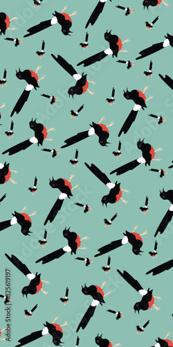 Background seamless pattern magpie robin bird
