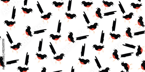 Background seamless pattern magpie robin bird