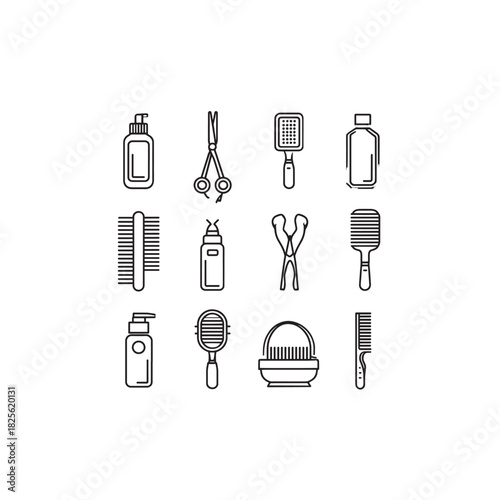 Collection of hair care and styling tools line art Must have styling gadgets for perfect look