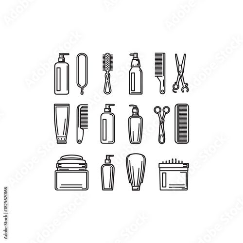 Collection of hair care and styling tools line art Ultimate grooming essentials for every hair type