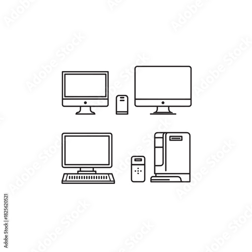 Computer Workstation line art sleek modern office setup