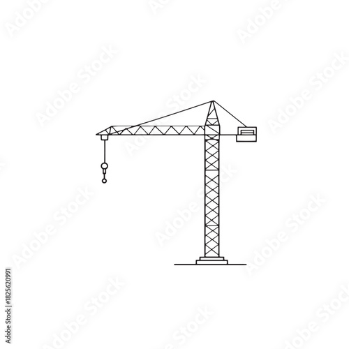 Construction crane line art lifting heavy beams