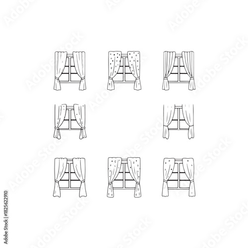 Curtain window line art minimal stylish living