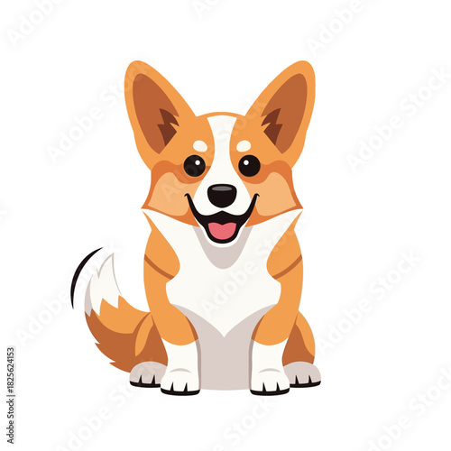 Cute cartoon corgi dog sitting and smiling happily.