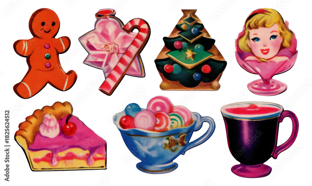 Fototapeta premium Colorful Holiday Treats and Decorations for Festive Illustrations and Designs