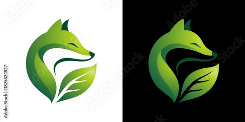 fox leaf combination logo. wolf and leaf logo with luxurious green color