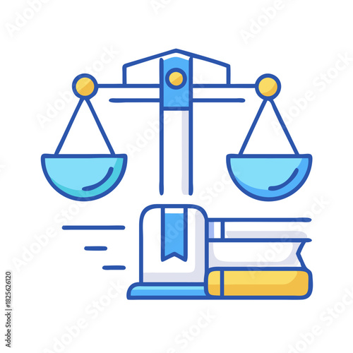 Icon of law scales and books on black background