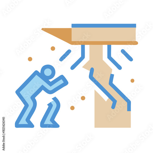 Man supporting a toppling column symbolic illustration