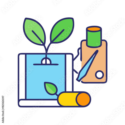 Botanical extract preparation in a laboratory setting illustration