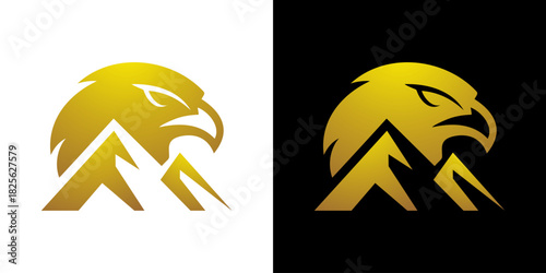 eagle falcon with mountain logo template. Eagle mountain logo vector illustration.