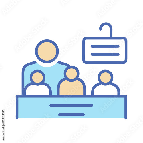 Training meeting participants at a table stylized simple vector