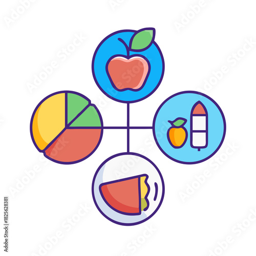 Four visual elements linked together symbolizing connections and data