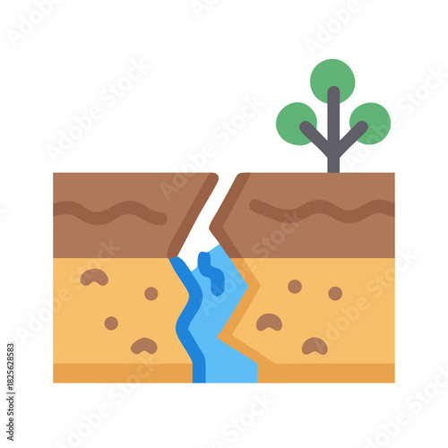 Earth Crack With Water Flowing and Tree Growing