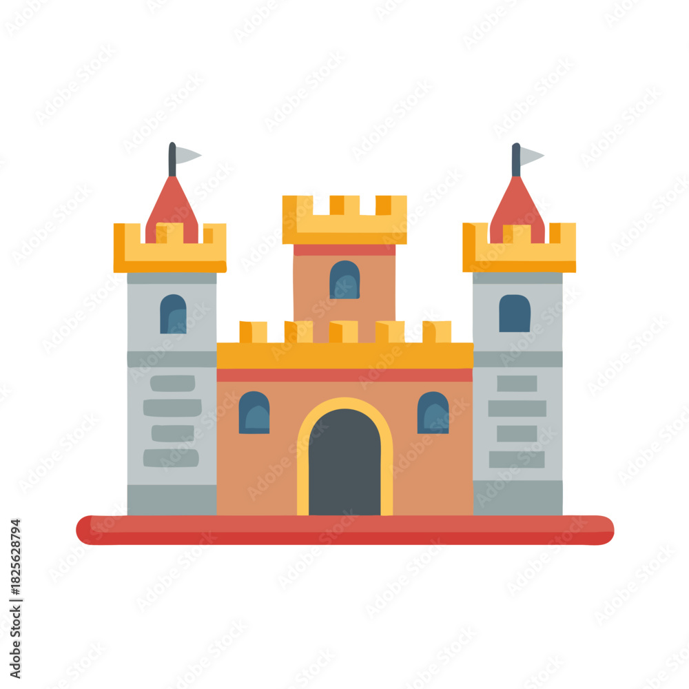 Fototapeta premium Flat style cartoon castle on a black background