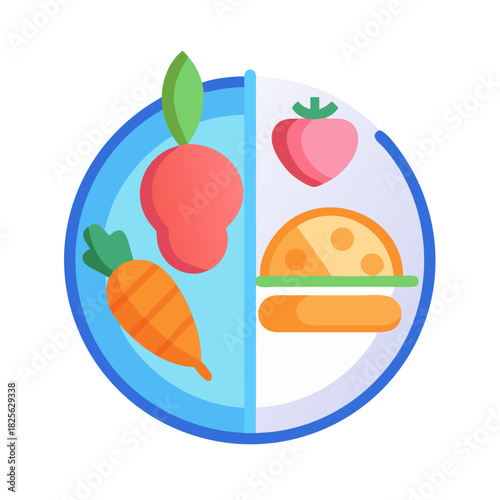 Divided plate showing balanced diet food groups illustration