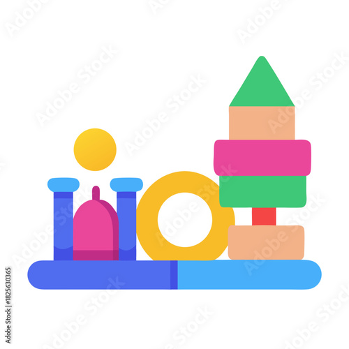 Colorful geometric playground set against a black background