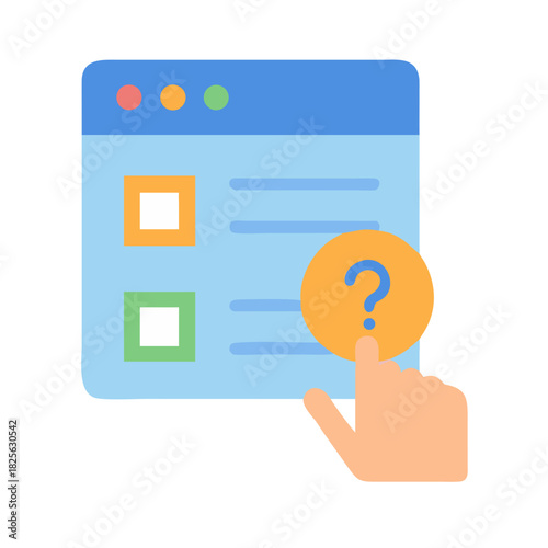 Help center interface with finger pointing question mark symbol