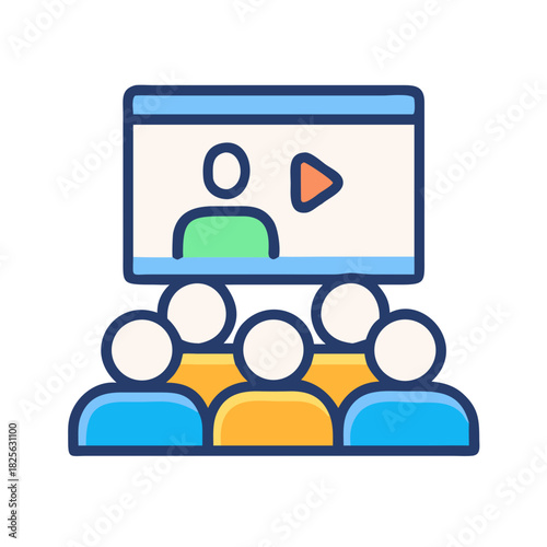 Audience watching online presentation on display screen vector