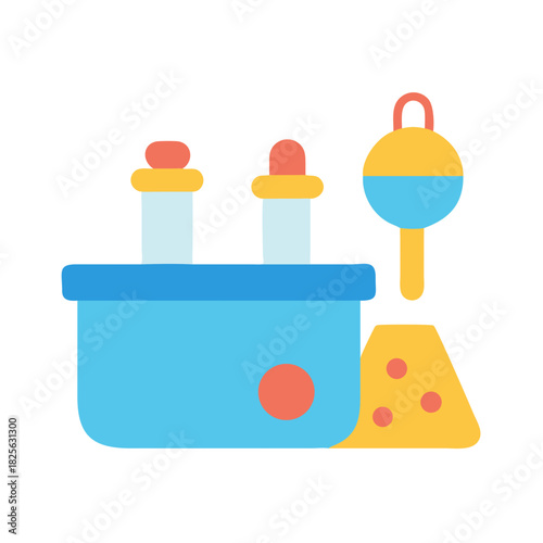 Science lab glassware in flat design style on black