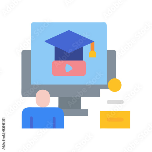 Online education concept, graduation cap and video learning platform