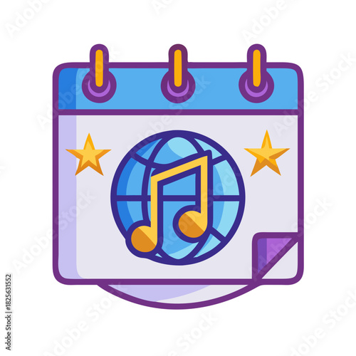 Global music event calendar icon with music note
