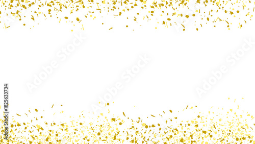 Falling gold glitter background. Small sparkling confetti wallpaper. Splashing gold dots texture. Design element for posters, Christmas birthday decorations.