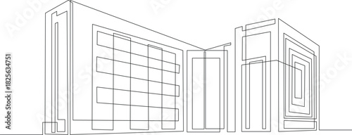 Dynamic one-line drawing of a modern building facade for architectural design concepts and innovative construction projects providing unique visual solutions
