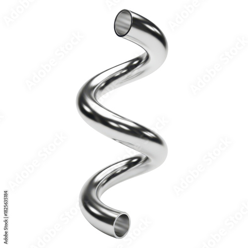 Shiny metal spiral tube isolated on transparent background