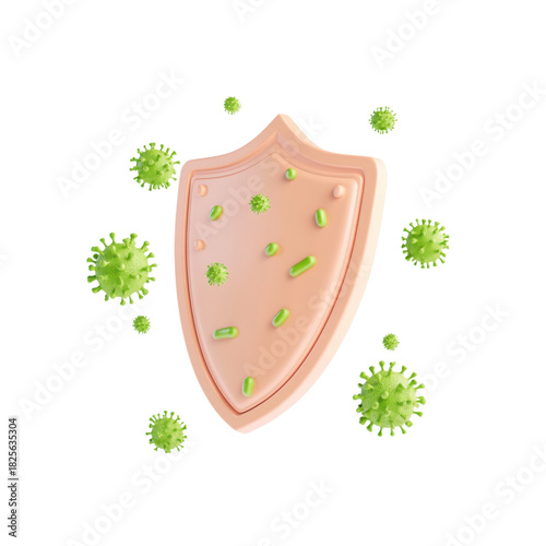 Pastel 3d immune shield against virus, isolated on transparent background