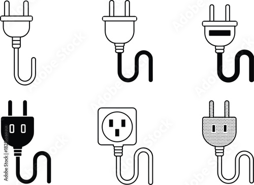 Electrical Plug and Socket Icons Set Power Connection Symbols vector illustration