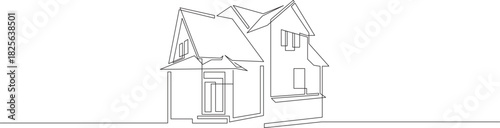 Minimalist single line drawing of a cozy house, perfect for real estate branding, architectural designs, or simple home decor projects showing clean modern style