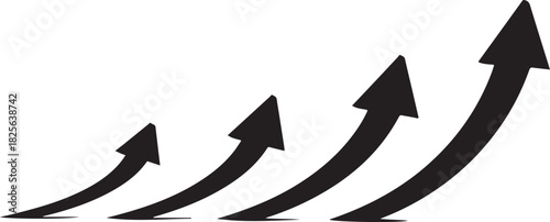 Four black rising curved arrows showing growth