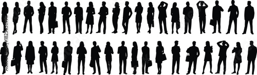 Large collection of diverse business people silhouettes, concept of corporate community, teamwork, employment, human resources, and professional crowd set