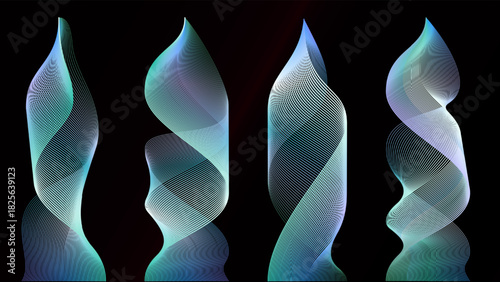 Vertical smoke trails. Fire flames or fluid aroma vapor steam with rainbow cigarette swirl. Vector transparent lines of heat stream, hot abstract liquid color flow